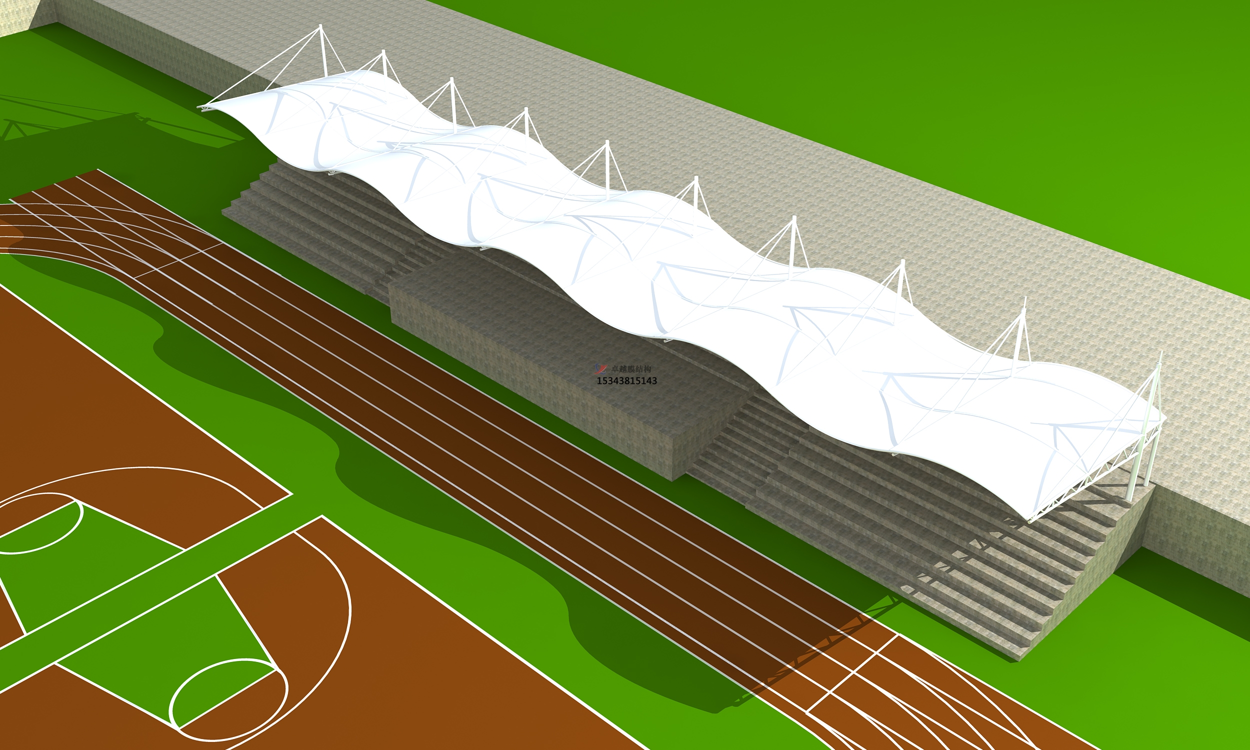 子洲體育公園膜結(jié)構(gòu)【看臺雨棚】門球場案例